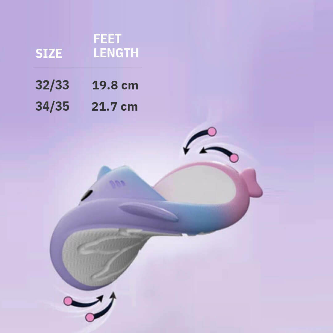 Cute shark slippers with rainbow purple colors, size 32 to 34