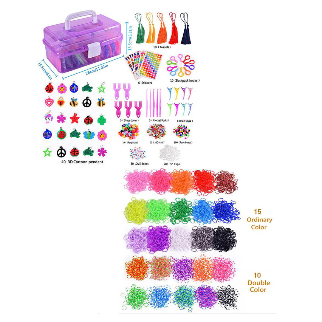 Colorful rubber band set with ABC beads and hair clips for kids