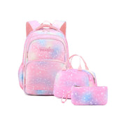 Girls' pink gradient backpack set with starry hearts design