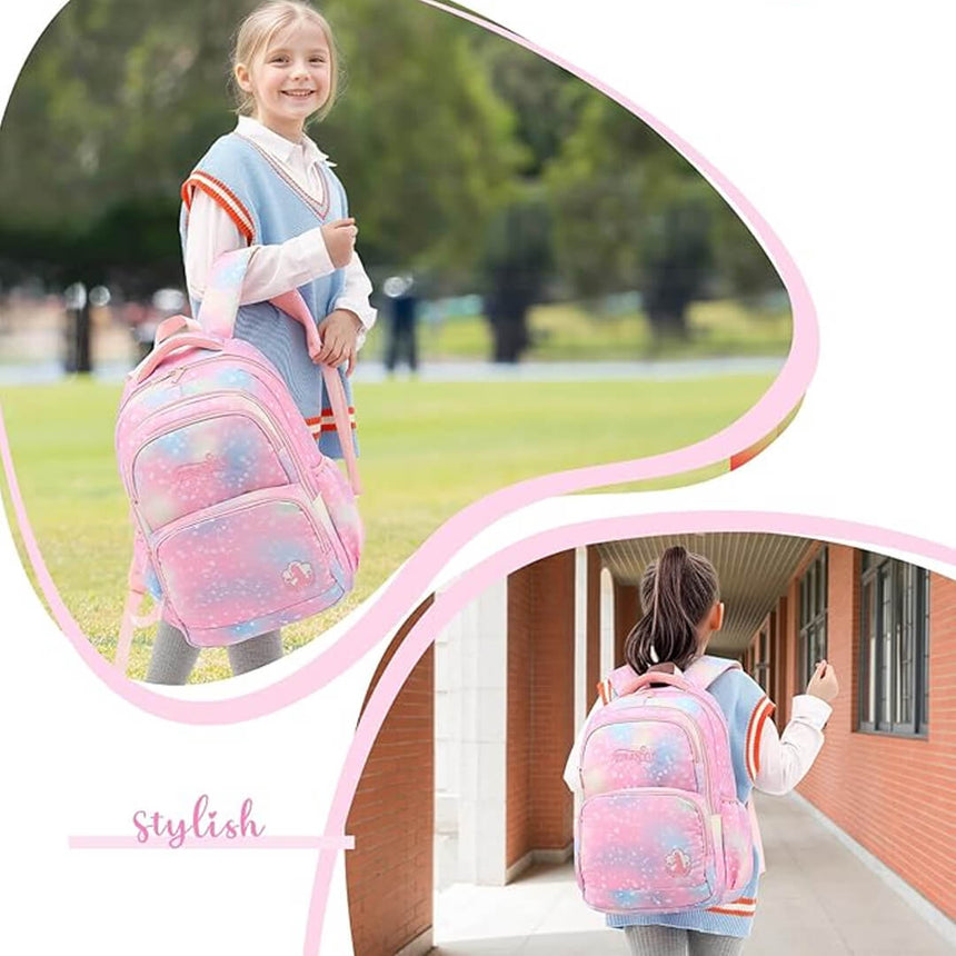 Pink school backpack set with lunch bag and pencil case