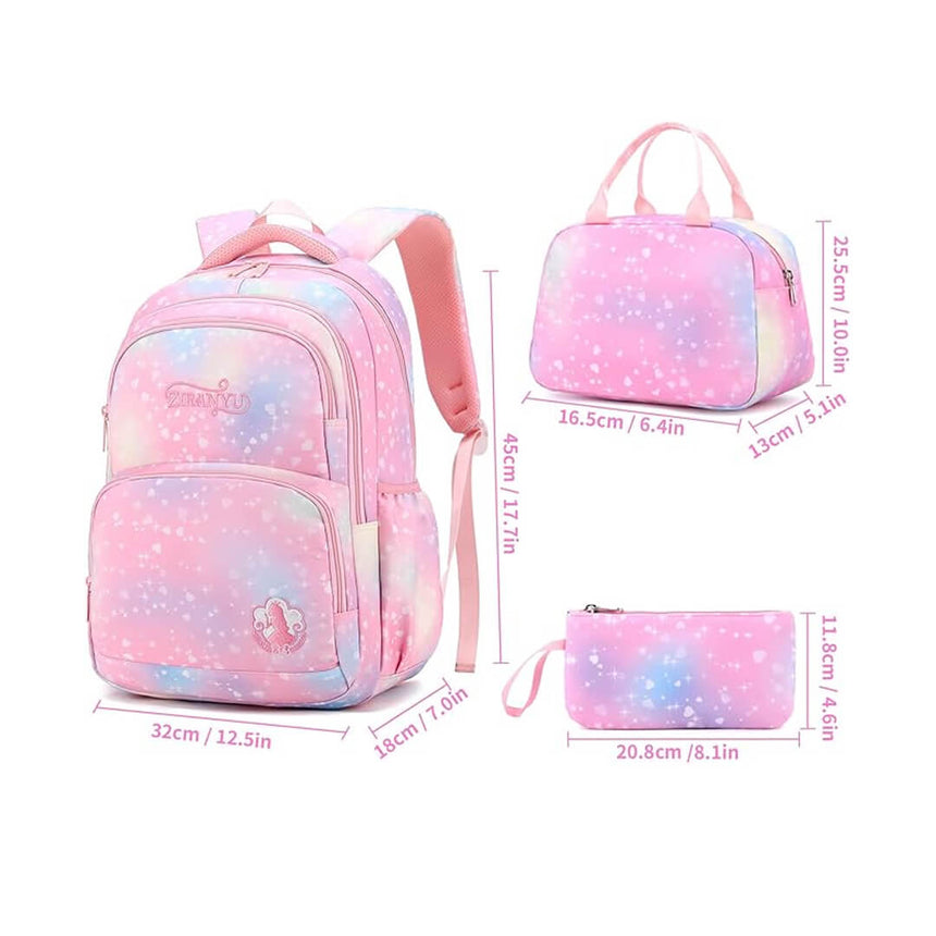 Girls' 3-piece backpack set with a hearts pattern design