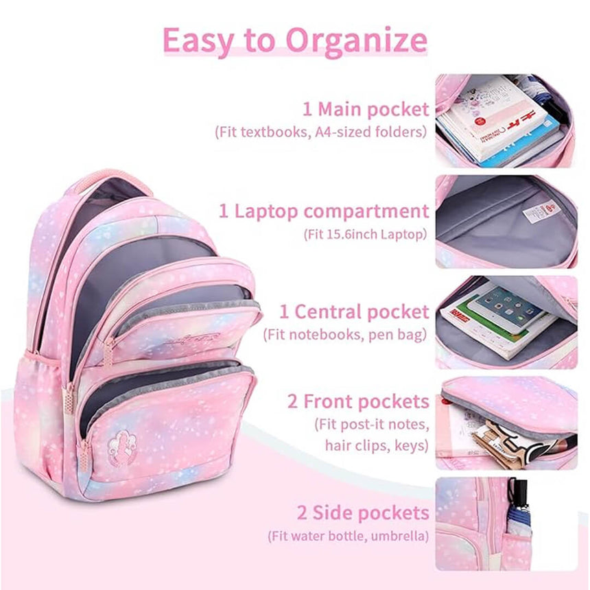 Pink gradient school bag set for girls grades 3–9