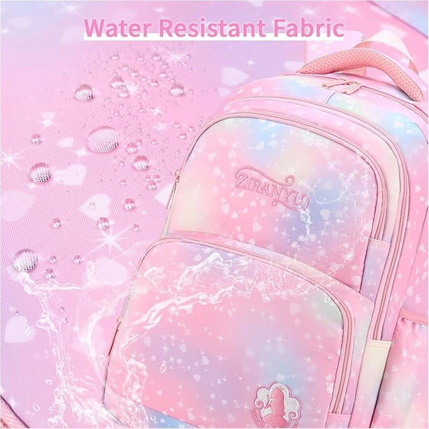 Starry Hearts water-resistant school backpack set for girls 