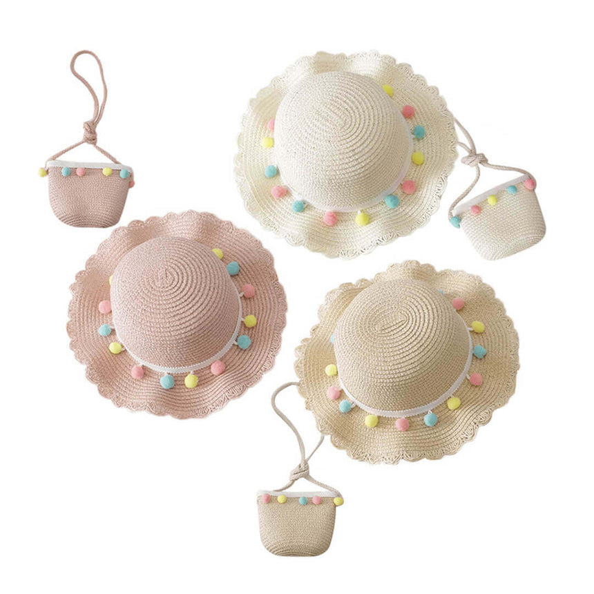 Girls' summer beach hat and shoulder bag set