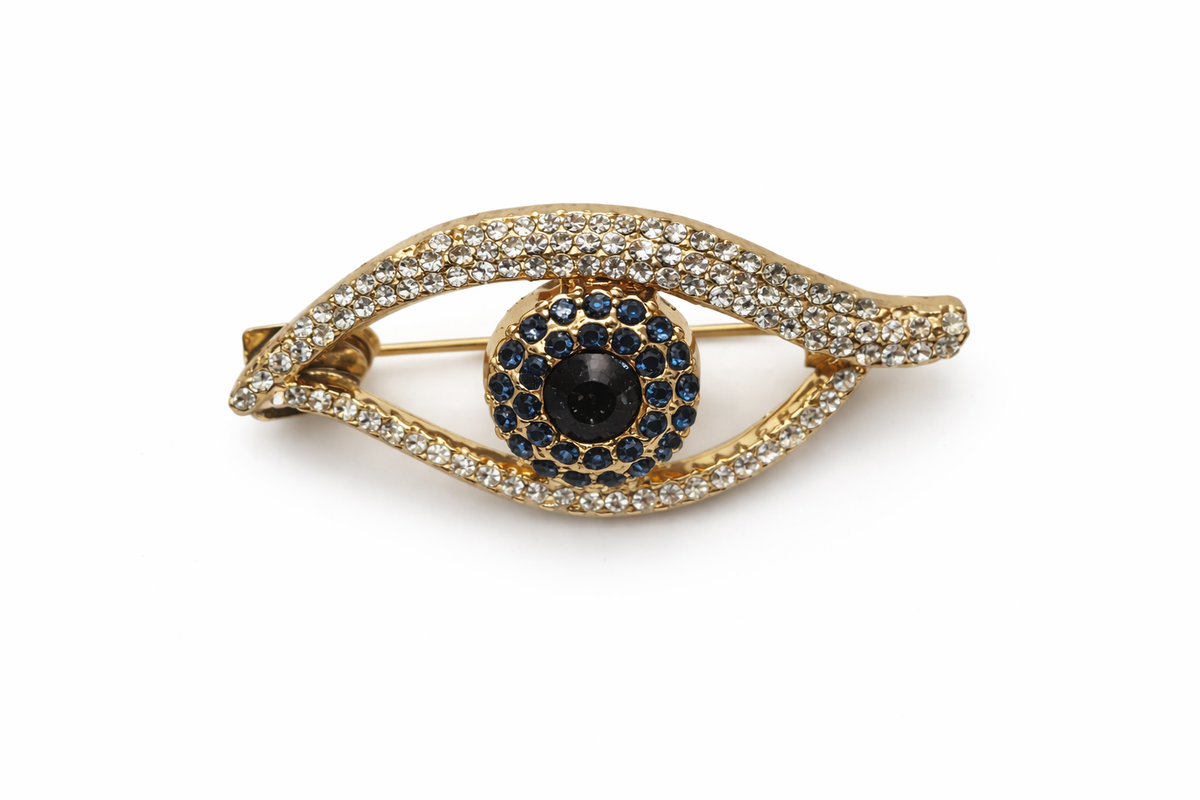 Golden Crystal Evil Eye Statement Brooch Default Title Petit Détail Lebanon