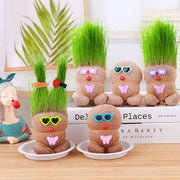 Grass Head Dolls with grown green grass hair and colorful glasses