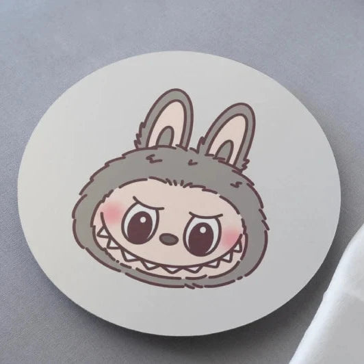 Gray Labubu MDF Coaster 3.75 inches by 3.75 inches