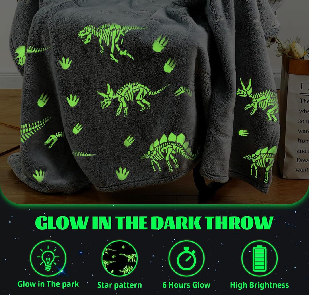Grey Dinosaur Glow-in-the-Dark Blanket