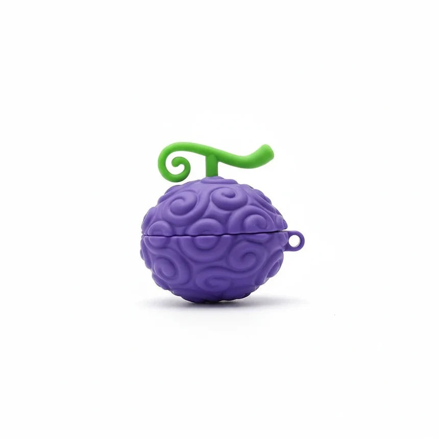 Purple textured object with a green handle on a white background