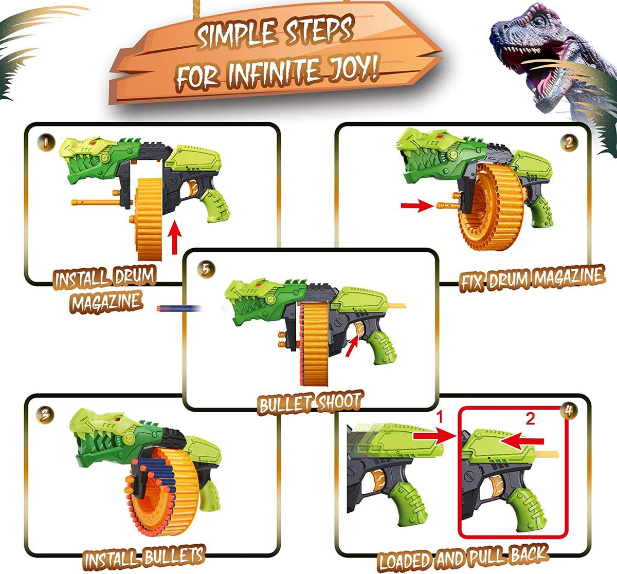 Dino Power Toy Gun Foam Blaster - 40 Soft Bullet Shooting Game