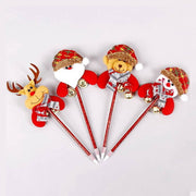Handmade Christmas pens with festive character and jingle bell on top
