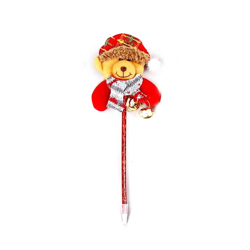 Holiday-themed bear pen with cozy textures and jingling bell