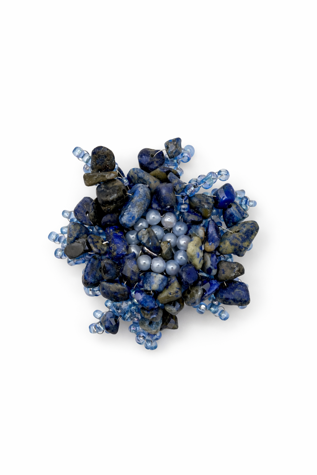Handmade Wire-Wrapped Stone Cluster Brooch Navy Petit Détail Lebanon