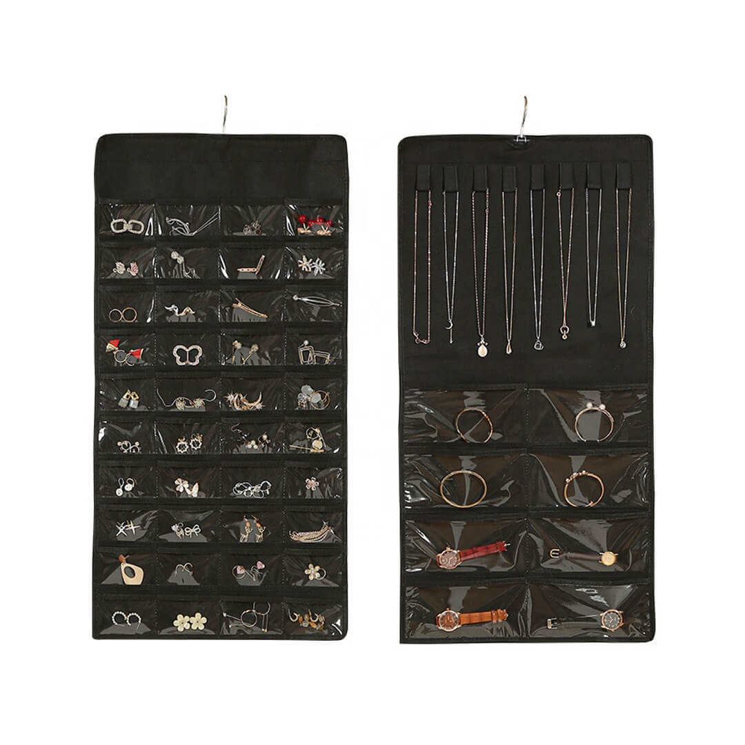 Double-sided jewelry organizer for closet or door storage