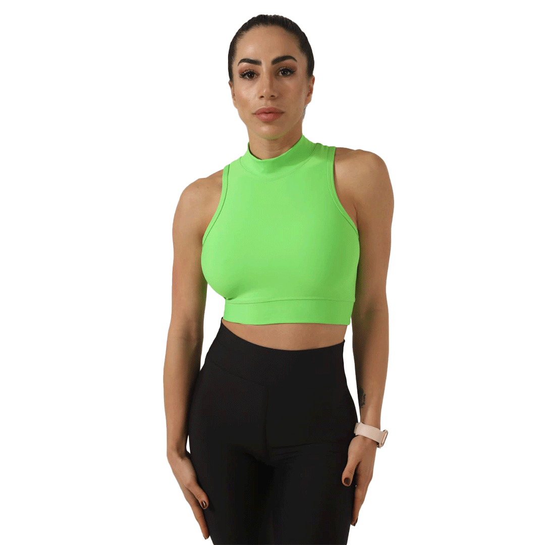 High Neck Sports Bra Green