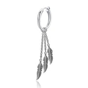 Silver Dangling Feather Clip on Earring