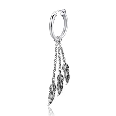 Silver Dangling Feather Clip on Earring