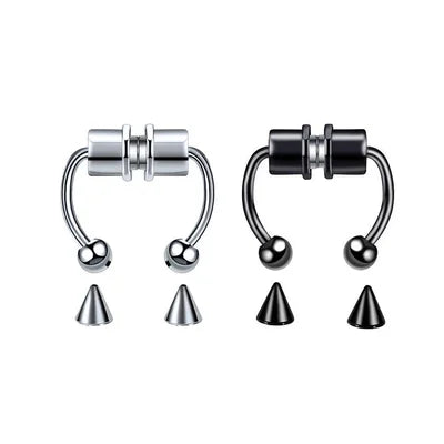Silver and Black Magnetic Nose Clip On Ring