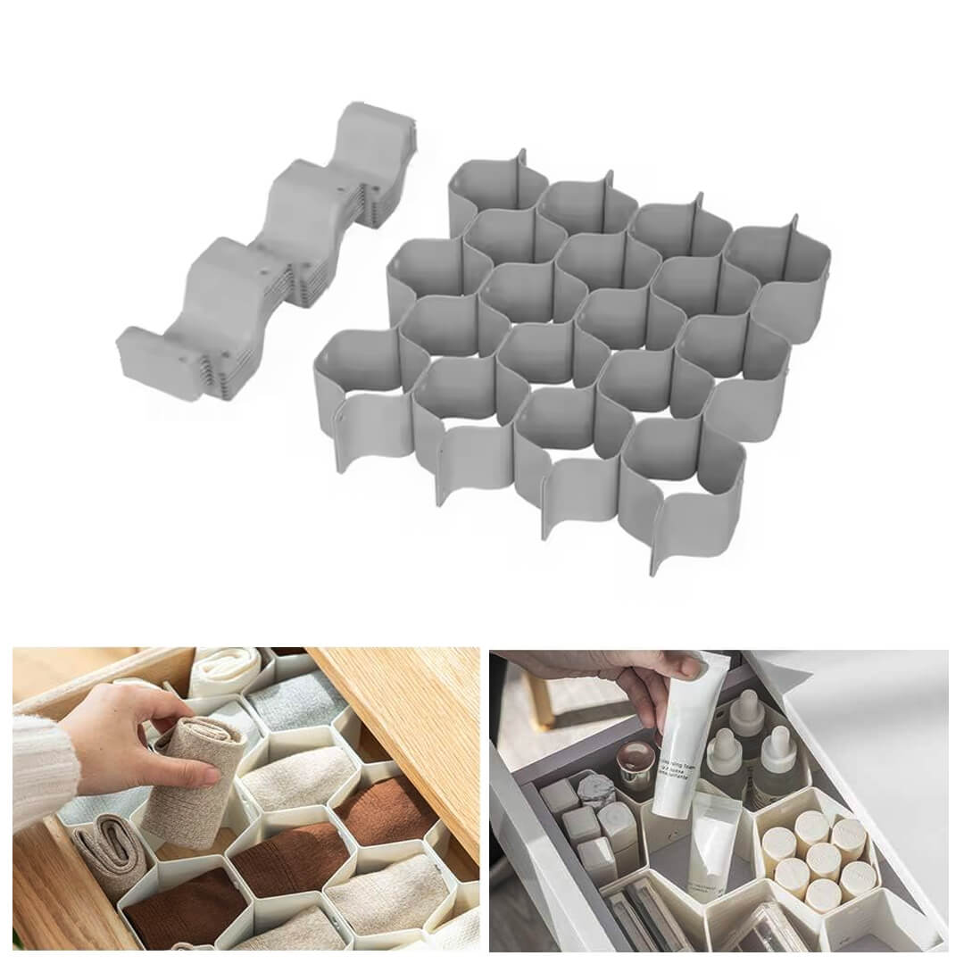 8-piece grey honeycomb drawer divider for small item storage