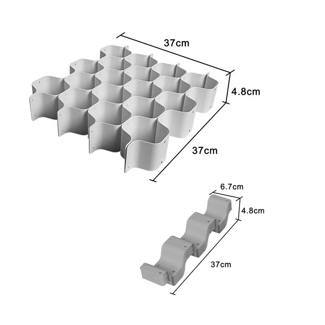 8-piece grey honeycomb drawer divider, dimensions