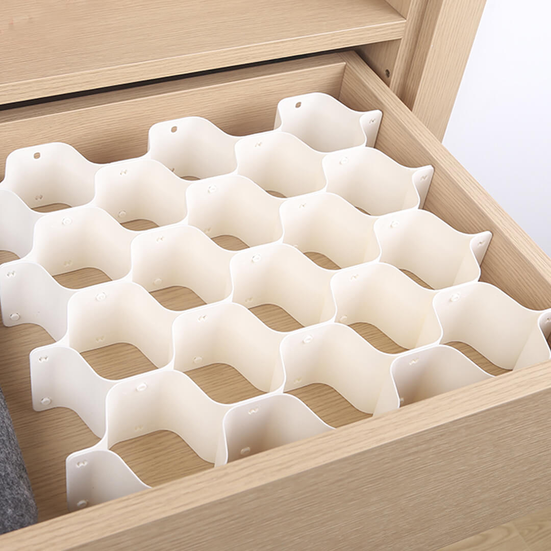 Adjustable honeycomb drawer organizer for clothing and accessories