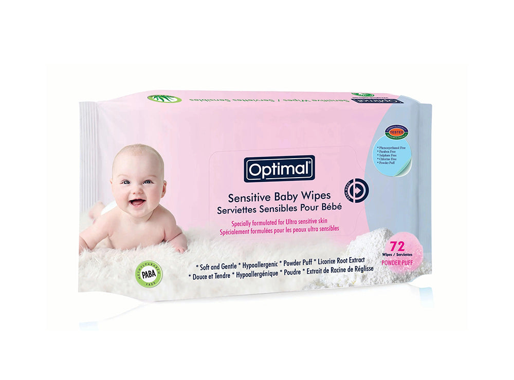 Optimal Baby Wipes Sensitive Powder Puff 72 Pieces
