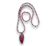 Pink Leaf Crystal Necklace And Bracelet Set