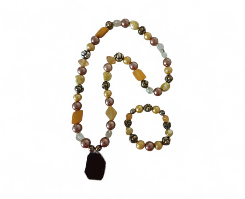 Brown and Bronze Handmade Necklace Bracelet Set