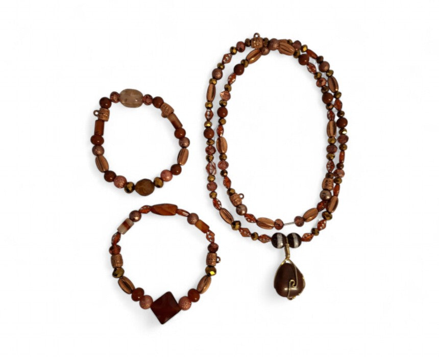 Artizana Bronze and Red Handmade Necklace Bracelet Set