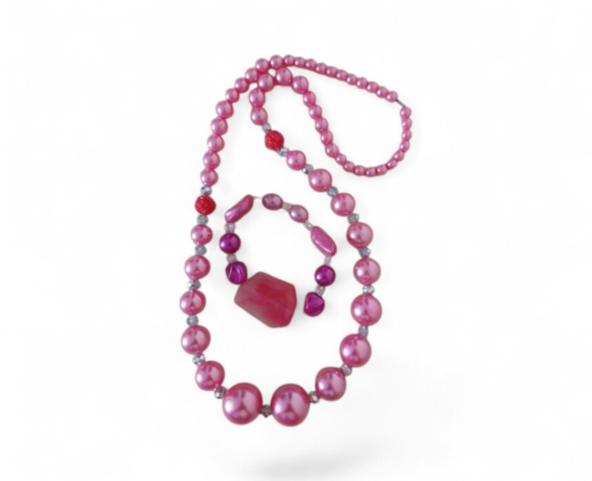 Pink Pearl Necklace and Bracelet Set