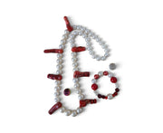 White Pearls & Red Semi-Precious Stones Necklace and Bracelet Set