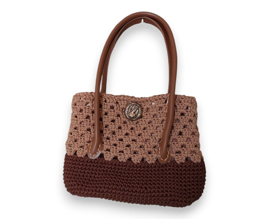 Casual Brown and Pinkish Beige Color Handbag