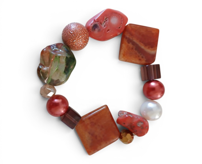 Handmade Garnet Pearl Necklace And Bracelet Set