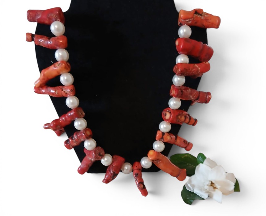 Handmade Garnet Pearl Necklace And Bracelet Set