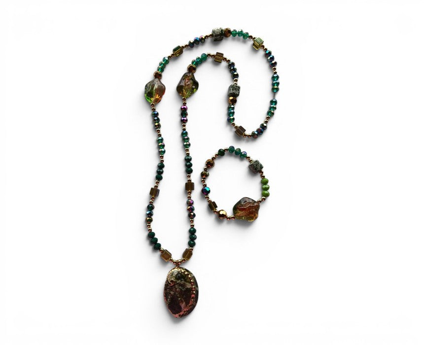 Green Shell Crystal Jewelry Set