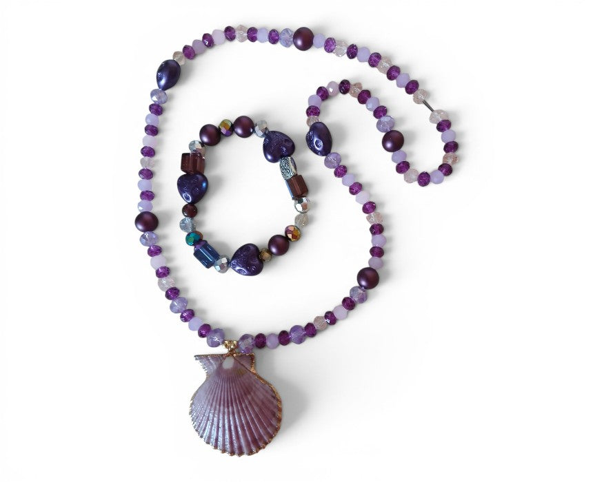 Pink Necklace Bracelet Shell Set