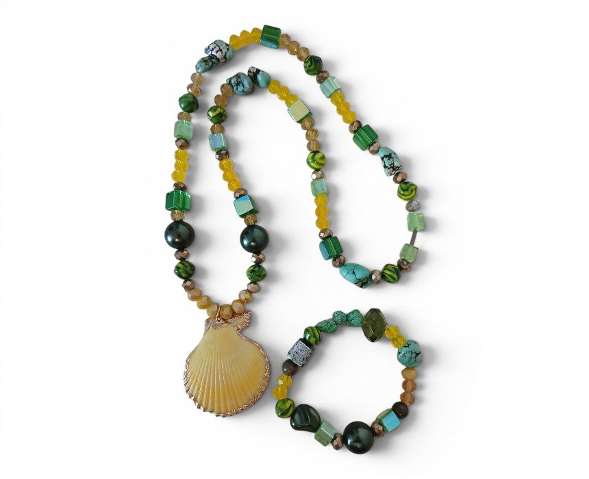 Yellow Shell Handmade Necklace Bracelet Set
