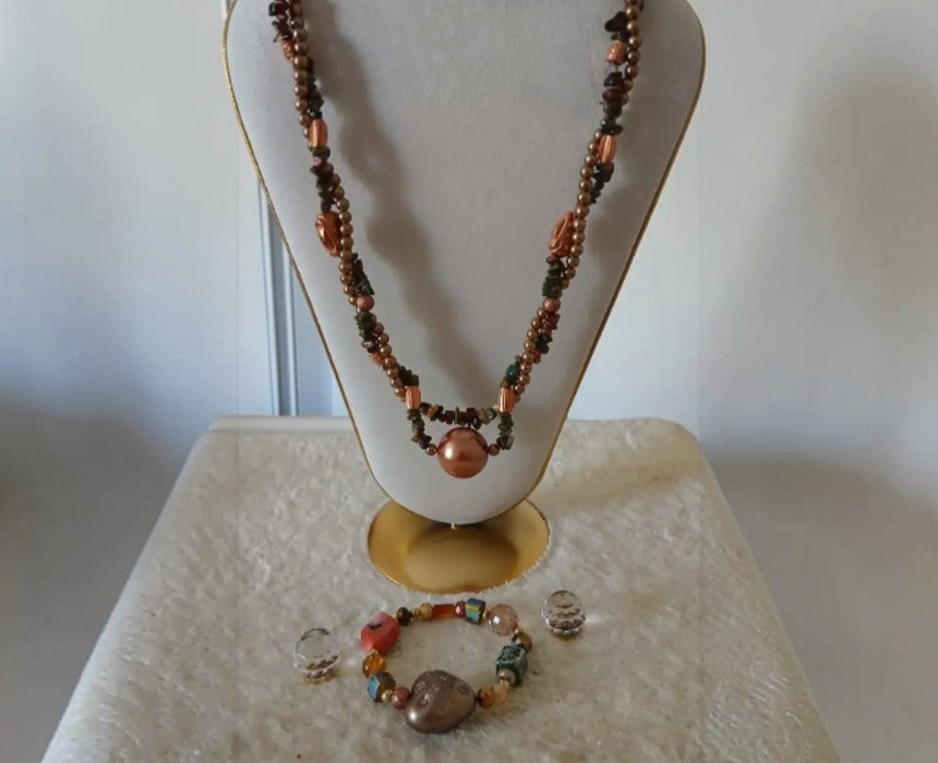 The Bronze Pearls Necklace Bracelet Set