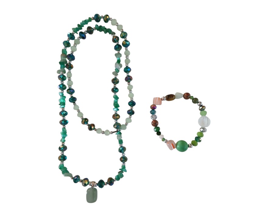 Green Crystal Necklace And Bracelet Set