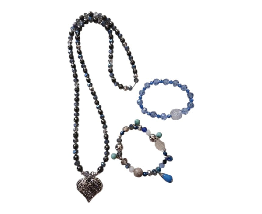 Hematite Heart Necklace And Bracelet Set