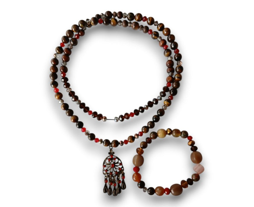 Tiger Stone Necklace And Bracelet Set