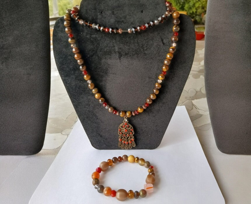 Tiger Stone Necklace And Bracelet Set