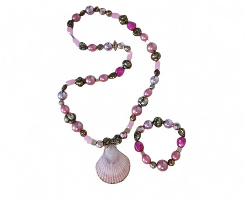 Pink and Shell Handmade Necklace Set
