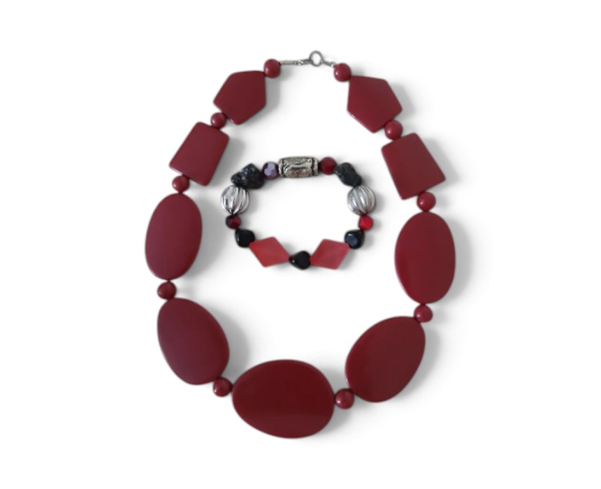 Black Stone Women's Handmade Necklace Bracelet Set