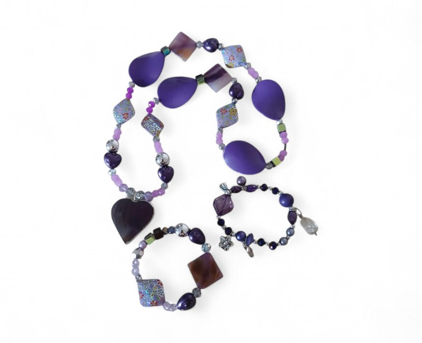 Purple Heart Handmade Necklace and Bracelet