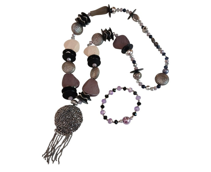 Gray Crystal Necklace And Bracelet Set