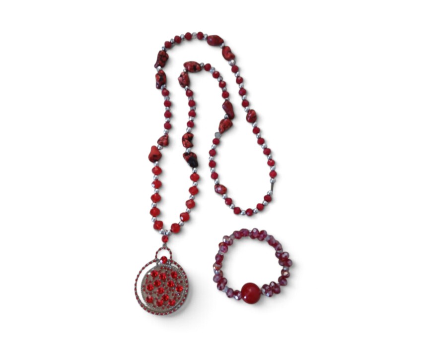 Red Crystal Handmade Necklace and Bracelet Set