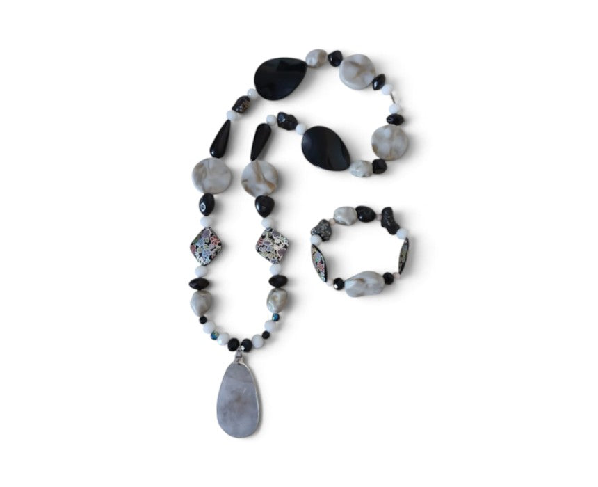 Black Gray Handmade Necklace and Bracelet Set