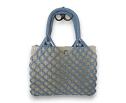 Light Blue and Off-White Filet Net Handbag