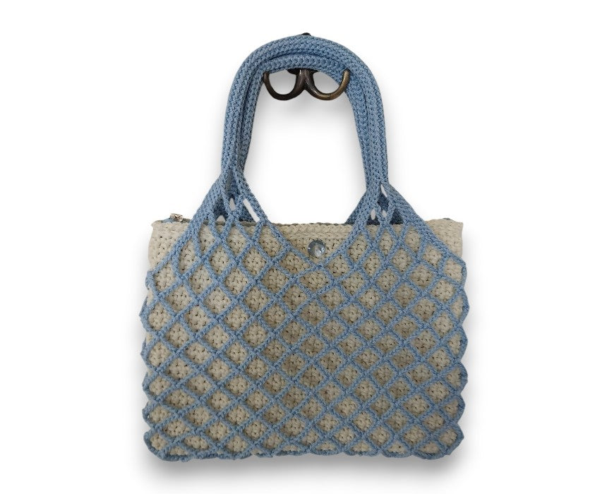 Light Blue and Off-White Filet Net Handbag